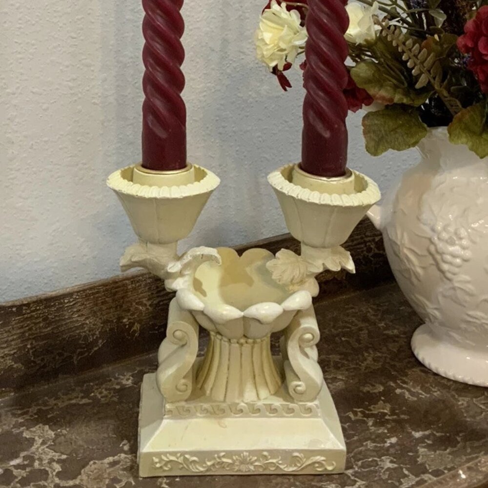 Vintage Cream Gold Double Taper Candle Holder- GORGEOUS**READ**